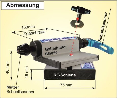 Gabelhalter Schnellspanner, 100mm Spannbreite inkl. Befestigungsteile