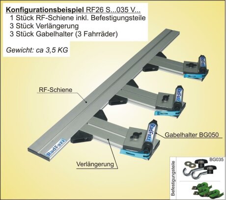 Innenraum-Fahrradtr&auml;ger Schiene (l=100cm) f&uuml;r die Befestigungspunkte P2, P3, P4, P8