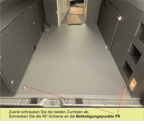 Innenraum-Fahrradtr&auml;ger RF-Schiene L&auml;nge l=120cm; Befestigungspunkte P9 am Bodengewinde