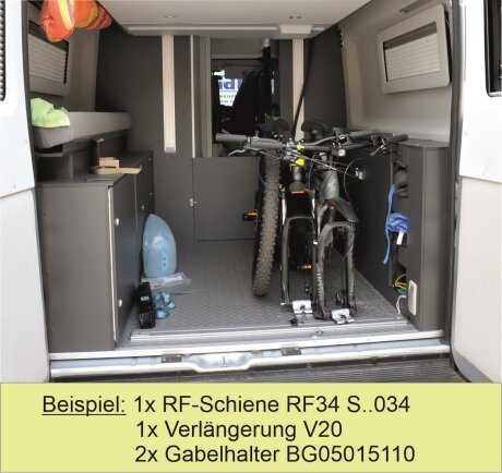 Innenraum-Fahrradträger RF-Schiene Länge l=120cm; Befestigungspunkte P9 am Bodengewinde