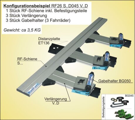 Innenraum-Fahrradtr&auml;ger Schiene (l=130cm) mit Distanzplatte f&uuml;r die Sitzbefestigungen P4