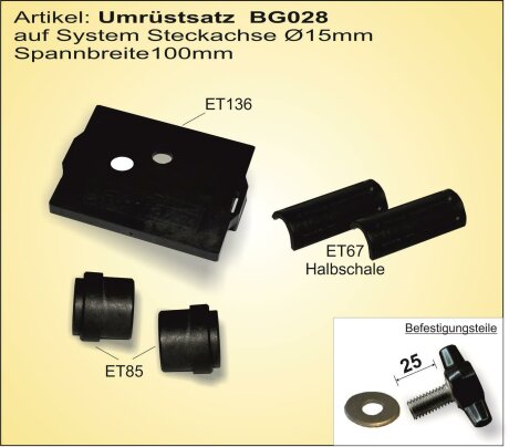 Umr&uuml;stsatz auf System Steckachse &Oslash; 15mm, 100mm Spannma&szlig;