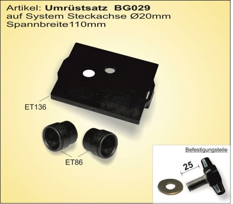 Umr&uuml;stsatz auf System Steckachse &Oslash; 20mm, 110mm Spannma&szlig;