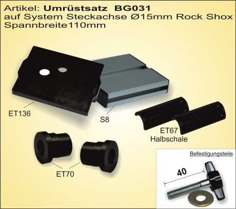 Umr&uuml;stsatz auf System Steckachse 15mm RS-1 Gabel, 110mm Spannma&szlig;