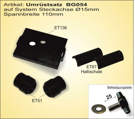 Umr&uuml;stsatz von Schnellspanner auf System Steckachse 15mm, 110mm Spannma&szlig;