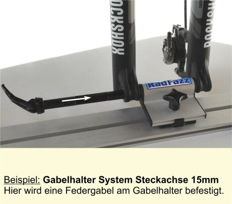 Gabelhalter Steckachse &Oslash; 15mm, 110mm Spannbreite, inkl. Befestigungsteile