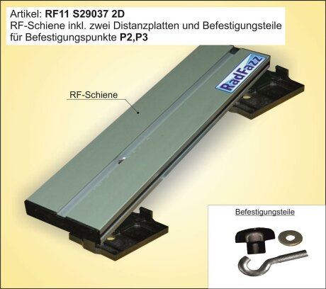 Innenraum-Fahrradtr&auml;ger Schiene (l=30cm) mit Distanzplatten f&uuml;r die Befestigungspunkte P2, P3