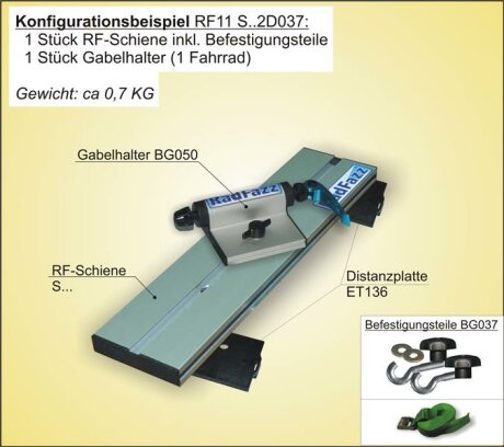 Innenraum-Fahrradtr&auml;ger Schiene (l=30cm) mit Distanzplatten f&uuml;r die Befestigungspunkte P2, P3
