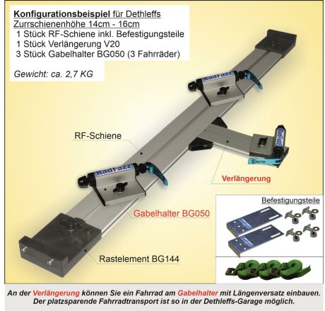 UNIVERSAL-Fahrradtr&auml;ger zum Einbau an die Zurrschienen P15, Bodenh&ouml;he 14cm - 16cm