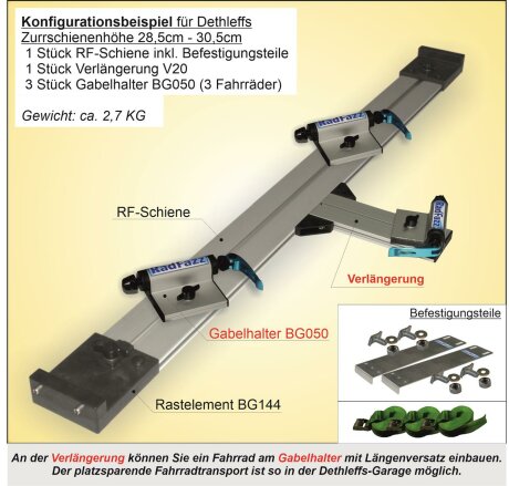 Fahrradtr&auml;ger RF-Schiene, L&auml;nge=110cm, an die Dethleffs Zurrschienen in Bodenh&ouml;he 28cm - 30cm