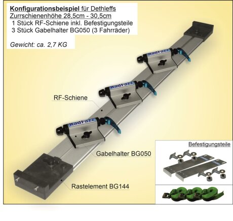 UNIVERSAL-Fahrradtr&auml;ger zum Einbau an die Zurrschienen P15, Bodenh&ouml;he 28,5cm - 30,5cm