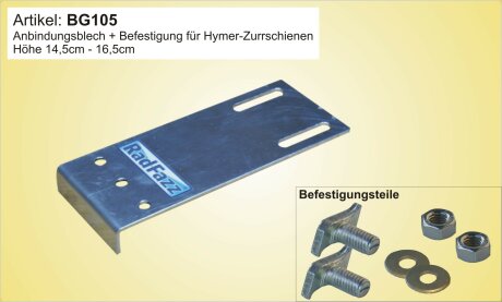 Adapter inkl. Befestigung f&uuml;r Hymer Zurrschienen, Bodenh&ouml;he 14,5cm - 16,5cm
