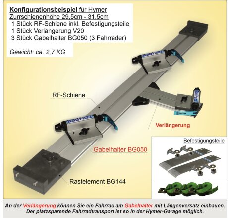 RF-Schiene inkl. Befestigungsteile zum Einbau an die Hymer-Zurrschienen P15, Bodenh&ouml;he 29,5cm - 31,5cm