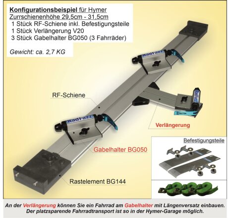 UNIVERSAL-Fahrradtr&auml;ger zum Einbau an die Hymer-Zurrschienen P15, Bodenh&ouml;he 29,5cm - 31,5cm