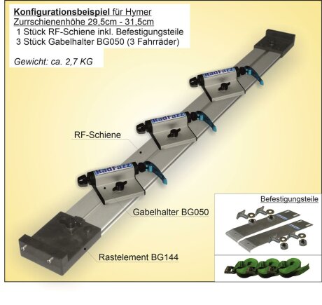 UNIVERSAL-Fahrradtr&auml;ger zum Einbau an die Hymer-Zurrschienen P15, Bodenh&ouml;he 29,5cm - 31,5cm