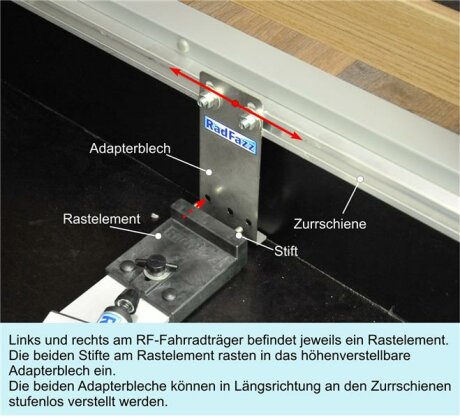 UNIVERSAL-Fahrradtr&auml;ger zum Einbau an die Hymer-Zurrschienen P15, Bodenh&ouml;he 29,5cm - 31,5cm