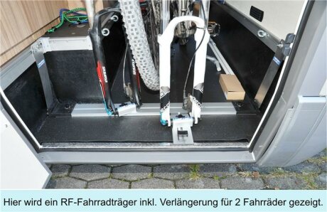 UNIVERSAL-Fahrradträger zum Einbau an die Hymer-Zurrschienen P15, Bodenhöhe 29,5cm - 31,5cm
