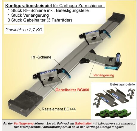 Fahrradtr&auml;ger RF-Schiene, L&auml;nge=100cm, an die Carthago 45&deg; Zurrschienen