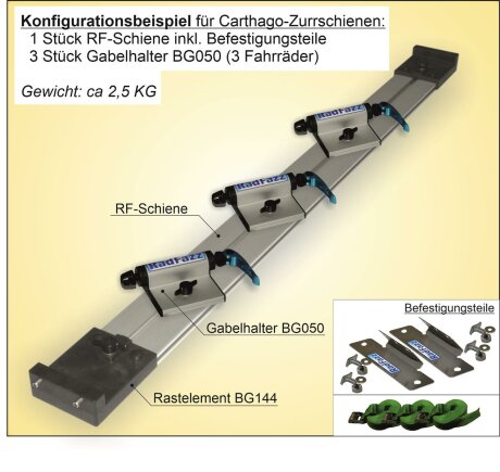 RF-Schiene inkl. Befestigungsteile zum Einbau an die Carthago-Zurrschienen