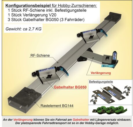 RF-Schiene inkl. Befestigungsteile zum Einbau an die Hobby-Zurrschienen