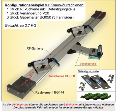 Fahrradtr&auml;ger RF-Schiene, L&auml;nge=130cm, an die 45&deg; Zurrschienen im Hymer, Knaus, Weinsberg