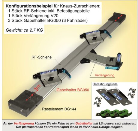 RF-Schiene inkl. Befestigungsteile zum Einbau an die Knaus-Zurrschienen