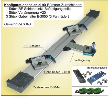 Fahrradtr&auml;ger RF-Schiene, L&auml;nge=120cm, an die B&uuml;rstner-Zurrschienen