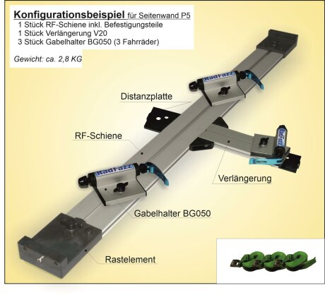 Innenraum-Fahrradtr&auml;ger Schiene (l=90cm) mit Distanzplatte f&uuml;r die Seitenwandung P5