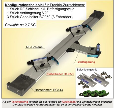 RF-Schiene (L=100cm) inkl. Befestigungsteile zum Einbau an die Frankia-Zurrschienen