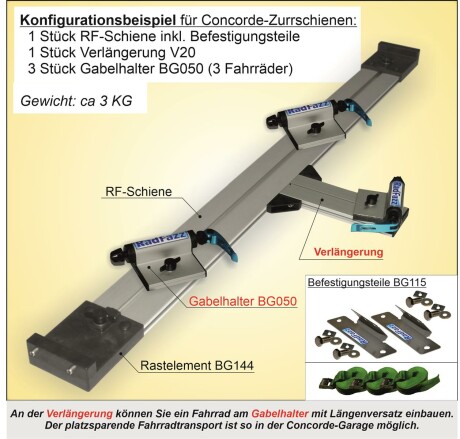 Fahrradtr&auml;ger RF-Schiene, L&auml;nge=100cm, an die Concorde 45&deg; Zurrschienen