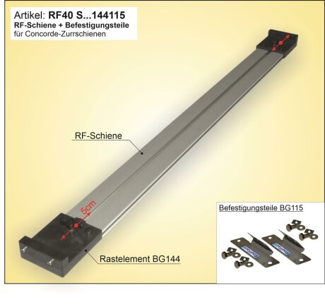 RF-Schiene (L=100cm) inkl. Befestigungsteile zum Einbau an die Concorde-Zurrschienen