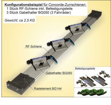 RF-Schiene (L=100cm) inkl. Befestigungsteile zum Einbau an die Concorde-Zurrschienen