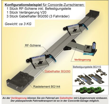 Fahrradtr&auml;ger RF-Schiene, L&auml;nge=80cm, an die Concorde 45&deg; Zurrschienen