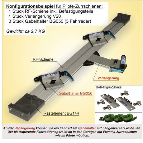 Fahrradtr&auml;ger RF-Schiene, L&auml;nge=120cm, an die Fiamma-Zurrschienen im GottiLine, Laika, Mooveo, Pilote
