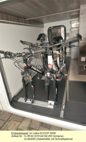 Fahrradtr&auml;ger RF-Schiene, L&auml;nge=130cm, an die Fiamma-Zurrschienen im GottiLine, Laika, Mooveo, Pilote