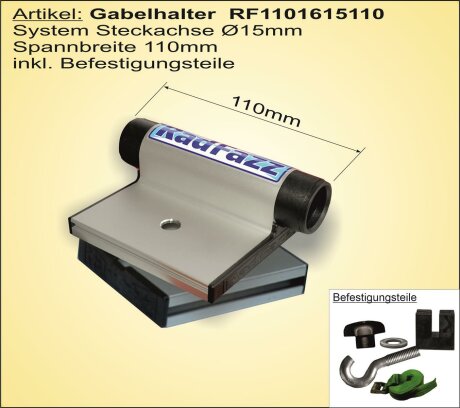 Innenraum-Fahrradtr&auml;ger Einzelbefestigung System Steckachse 15mm, Spannbreite 110mm  f&uuml;r den VW Touran, Befestigungspunkte P4