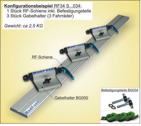 Innenraum-Fahrradtr&auml;ger RF-Schiene L&auml;nge l=70cm; Befestigungspunkte P9 am Bodengewinde