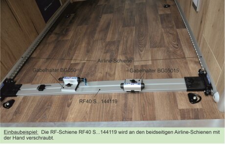 Fahrradtr&auml;ger RF-Schiene, L&auml;nge=110cm, an die Airline-Zurrschienen Bodenh&ouml;he 2,5cm - 3,5cm, P15