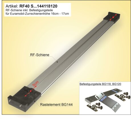 RF-Schiene, L&auml;nge L=60cm, inkl. Befestigungsteile, Einbau an die Zurrschienen P15, Bodenh&ouml;he 16cm - 17cm