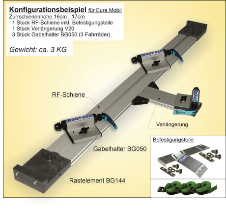 RF-Schiene, L&auml;nge L=60cm, inkl. Befestigungsteile, Einbau an die Zurrschienen P15, Bodenh&ouml;he 16cm - 17cm