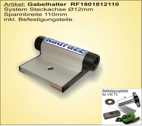 Innenraum-Fahrradtr&auml;ger System Steckachse 12mm, 110mm Spannbreite, Einzelbefestigung f&uuml;r den VW Multivan T5, an die Sitzschienen P6
