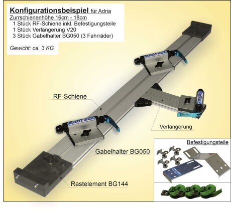Fahrradtr&auml;ger RF-Schiene, L&auml;nge=60cm, an die Adria-Zurrschienen in Bodenh&ouml;he 14cm - 16cm