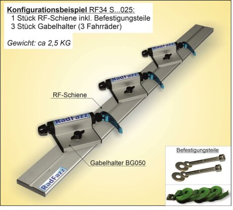 Innenraum-Fahrradtr&auml;ger RF-Schiene L&auml;nge l=100cm; Befestigungspunkte P9 am Bodengewinde