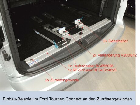 Innenraum-Fahrradtr&auml;ger RF-Schiene L&auml;nge l=110cm; Befestigungspunkte P9 am Bodengewinde