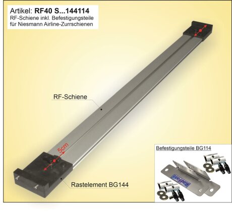 RF-Schiene (L=90cm) inkl. Befestigungsteile zum Einbau an die Airline-Zurrschienen am Boden