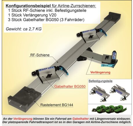 Fahrradtr&auml;ger RF-Schiene, L&auml;nge=70cm, an die Airline-Zurrschienen am Boden