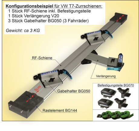 Innenraum-Fahrradtr&auml;ger Schiene (l=100cm) an die &Ouml;sen in Sitzschienen P6