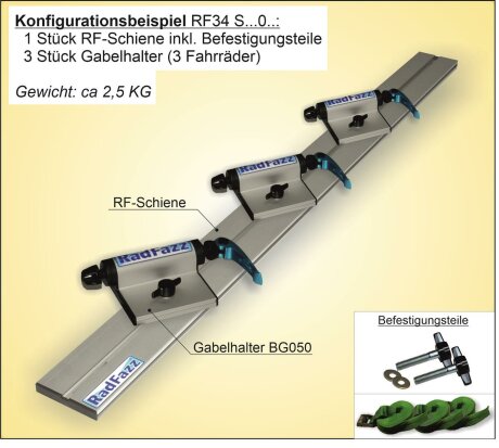 RF-Schiene L&auml;nge l=120cm inkl. Befestigungsteile f&uuml;r die Befestigungspunkte P9, Gewindeabstand 107cm-118cm