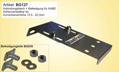 Adapter H&ouml;henverstellbar inkl. Befestigungsteile f&uuml;r die KABE-Zurrschienen, H&ouml;henvestellbar 13,5cm - 20cm