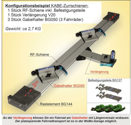 Fahrradtr&auml;ger RF-Schiene, L&auml;nge=90cm, an die KABE-Zurrschienen P15, Bodenh&ouml;he 13,5cm - 20cm
